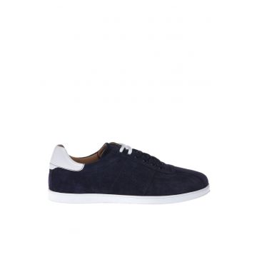 Pantofi sport low-cut piele intoarsa cu logo - Bleumarin