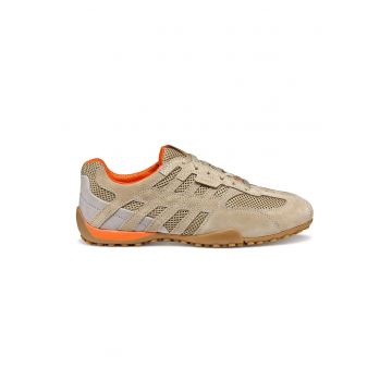 Pantofi sport Snake cu garnituri din piele intoarsa - Maro taupe