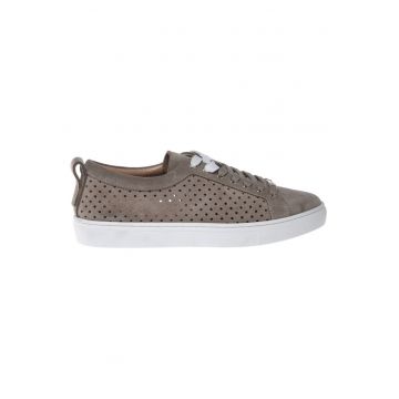 Pantofi sport unisex de piele intoarsa cu perforatii - Maro taupe