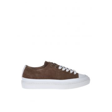 Pantofi sport unisex de piele intoarsa cu platforma - Maro taupe