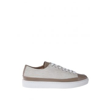 Pantofi sport unisex low-cut cu segmente din tuid - Alb/Maro taupe