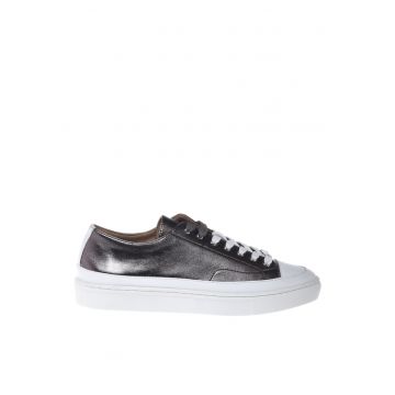 Pantofi sport unisex low-cut de piele cu platforma - Gri inchis