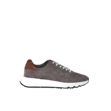 Pantofi sport wedge de piele intoarsa - Maro taupe