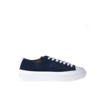 Tenisi low-cut de piele intoarsa - Albastru inchis