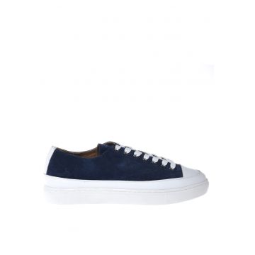 Tenisi low-cut de piele intoarsa - Albastru inchis
