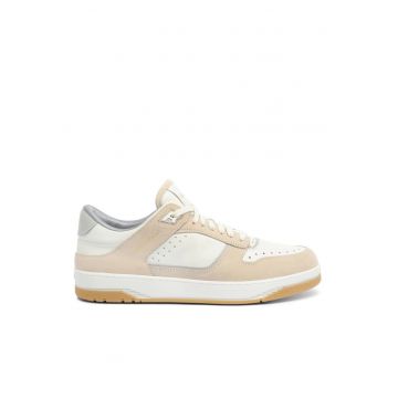 Men’s white and beige leather and nubuck Sneak-Air sneakers - Alb/Bej