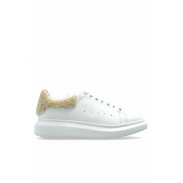 Oversized leather furry heel tab White sneakers - Alb/Bej