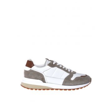 Pantofi sport cu garnituri de piele si insertii textile - Alb/Maro taupe