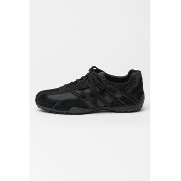 Pantofi sport cu garnituri din piele intoarsa si sireturi - Negru