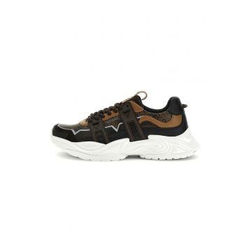 Pantofi sport cu garnituri din piele si model - Maro inchis