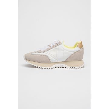 Pantofi sport cu insertii de piele intoarsa - Alb/Gri deschis