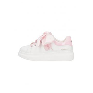 Pantofi sport cu sireturi din satin - Alb/Roz pastel