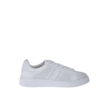 Pantofi sport de piele cu insertii de piele intoarsa - Alb