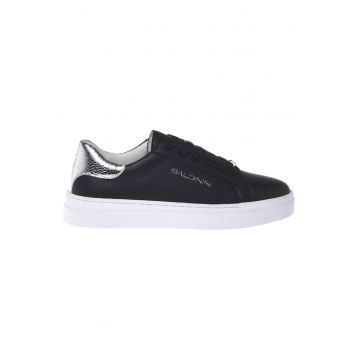 Pantofi sport de piele cu logo - Negru