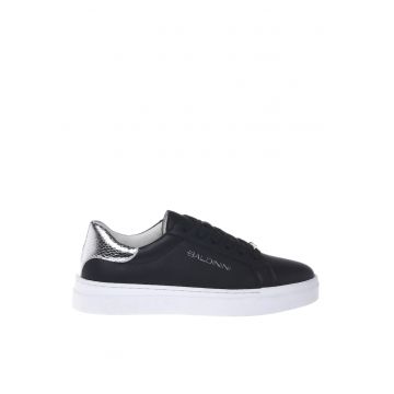 Pantofi sport de piele cu logo - Negru
