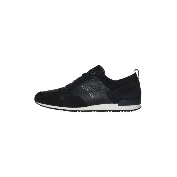 Pantofi sport de piele ecologica si intoarsa - Alb/Negru