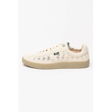 Pantofi sport de piele intoarsa cu insertii de plasa - Bej deschis
