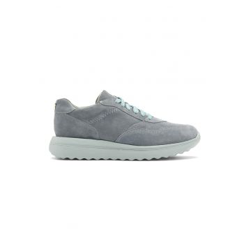 Pantofi sport de piele intoarsa cu talpa wedge - Albastru prafuit