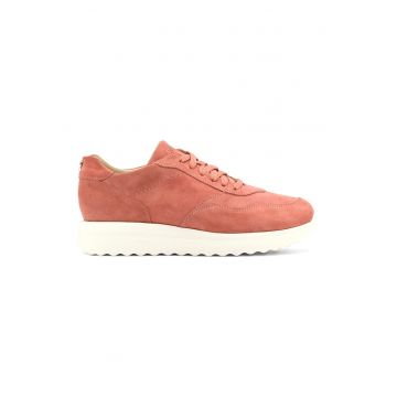 Pantofi sport de piele intoarsa cu talpa wedge - Roz somon