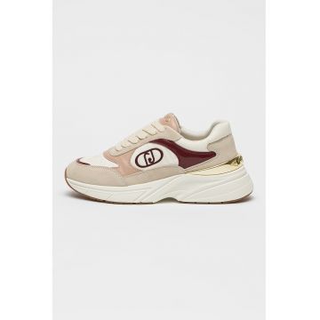 Pantofi sport demiwedge cu garnituri de piele intoarsa - Auriu/Roz/Crem
