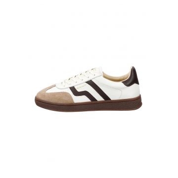 Pantofi sport din piele cu garnituri din piele intoarsa - Alb/Maro inchis/Maro nisip