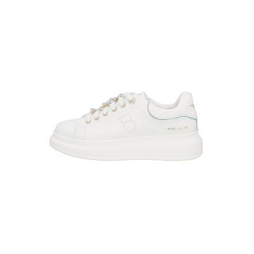 Pantofi sport din piele cu logo - Alb/Auriu/Albastru glaciar