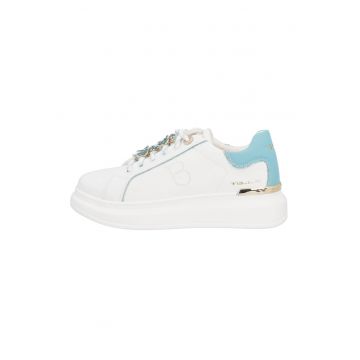 Pantofi sport din piele si piele ecologica - Alb/Albastru azur