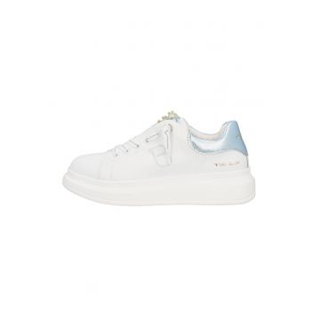 Pantofi sport din piele si piele ecologica - Alb/Albastru azur