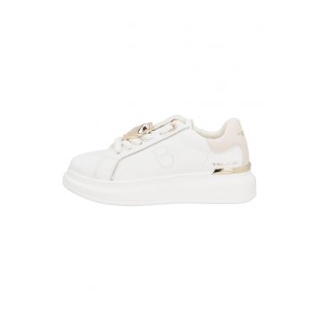 Pantofi sport din piele si piele ecologica - Alb/Auriu/Crem