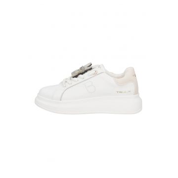 Pantofi sport din piele si piele ecologica - Alb/Bej deschis