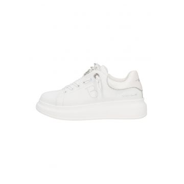 Pantofi sport din piele si piele ecologica - Alb/Bej deschis