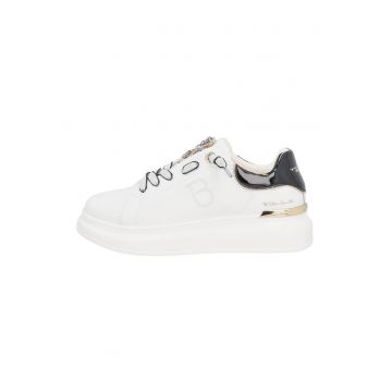 Pantofi sport din piele si piele ecologica - Alb/Negru