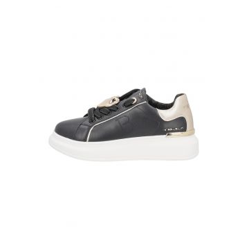 Pantofi sport din piele si piele ecologica - Auriu/Negru