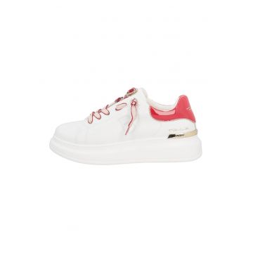 Pantofi sport din piele si piele ecologica - Rosu/Alb