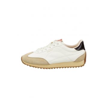Pantofi sport din piele si piele intoarsa - Maro nisip/Crem