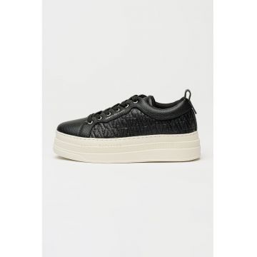 Pantofi sport flatform de piele ecologica - Negru