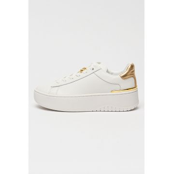 Pantofi sport flatform din piele cu accente metalizate Dottie - Alb/Auriu