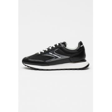 Pantofi sport low-cut din piele cu insertii din material textil - Negru/Transparent
