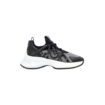 Pantofi sport slip-on cu strasuri - Negru