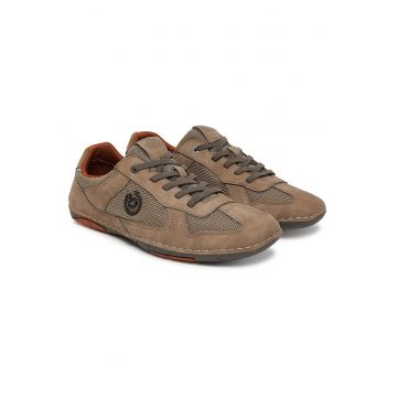 Tenisi barbati -  piele naturala - bej - material textil