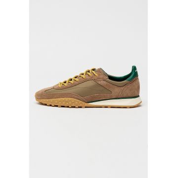 Pantofi sport Bridge low-cut cu garnituri de piele intoarsa - Maro