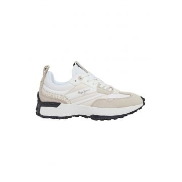 Pantofi sport cu garnituri de piele intoarsa - Alb/Maro taupe deschis