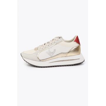 Pantofi sport cu insertii din piele ecologica - Auriu/Crem