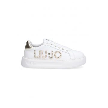Pantofi sport cu platforma si aplicatie logo - Auriu/Alb optic