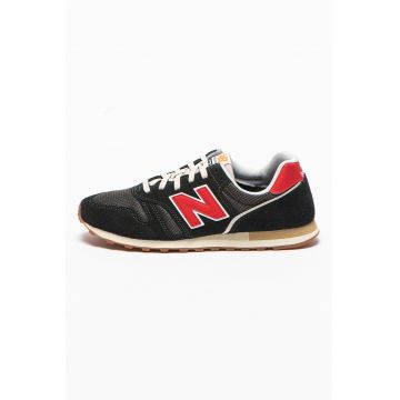 Pantofi sport de piele nabuc si material textil 373 - Rosu/Negru/Gri inchis