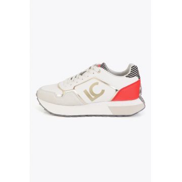 Pantofi sport din piele ecologica cu garnituri din piele intoarsa - Rosu/Alb