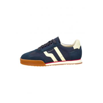 Pantofi sport din piele intoarsa cu garnituri din material textil Baylle - Alb fildes/Bleumarin
