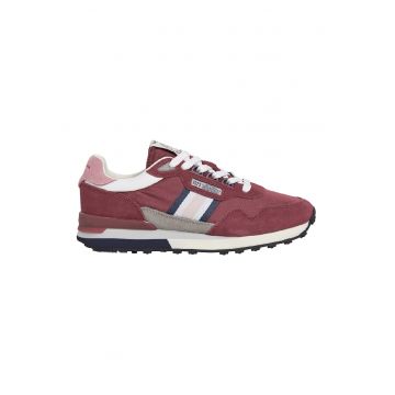 Pantofi sport din piele intoarsa cu insertii din material textil - Rosu/Gri cenusiu/Bleumarin