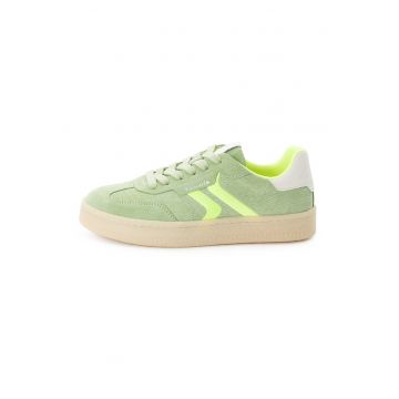 Pantofi sport din piele intoarsa si aspect texturat - Verde neon/Verde deschis