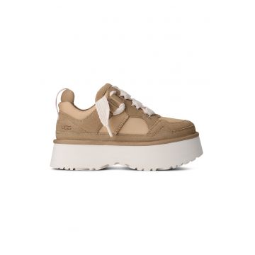 Pantofi sport din piele intoarsa si material textil cu talpa demi-wedge Astromel - Bej